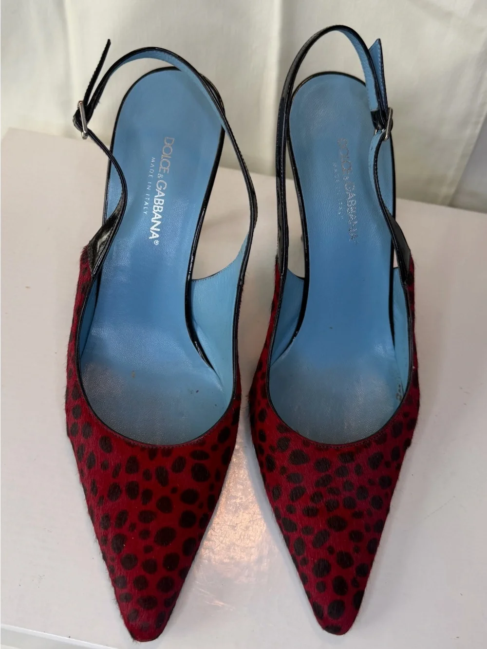 Dolce & Gabbana Red and Black Leopard-Print Slingback Pumps